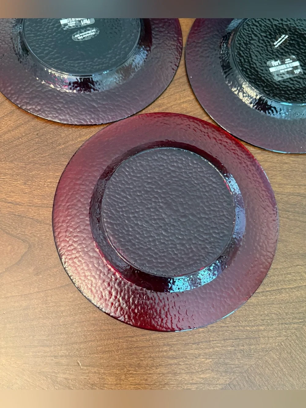 Set of 4 VTG Pier 1 Ruby Red Salad Plates - Smooth Mirror Top, Textured Bottom
